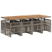 Set comedor de jardín con cojines 13 pzas ratán sintético gris