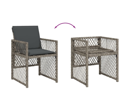 Set comedor de jardín con cojines 13 pzas ratán sintético gris