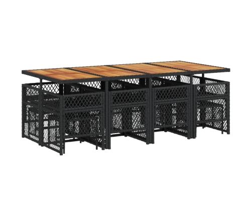 Set comedor de jardín con cojines 13 pzas ratán sintético negro