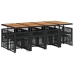 Set comedor de jardín con cojines 13 pzas ratán sintético negro
