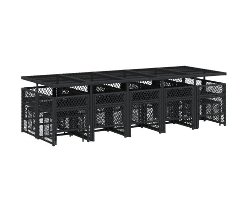 Set comedor de jardín con cojines 15 pzas ratán sintético negro