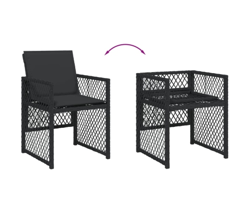 Set comedor de jardín con cojines 15 pzas ratán sintético negro