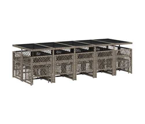 Set comedor de jardín con cojines 15 pzas ratán sintético gris