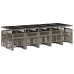 Set comedor de jardín con cojines 15 pzas ratán sintético gris