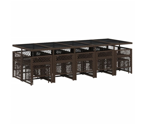 Set comedor de jardín y cojines 15 pzas ratán sintético marrón
