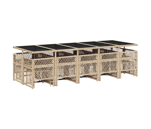 Set comedor de jardín con cojines 15 pzas ratán sintético beige