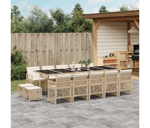 Set comedor de jardín con cojines 15 pzas ratán sintético beige