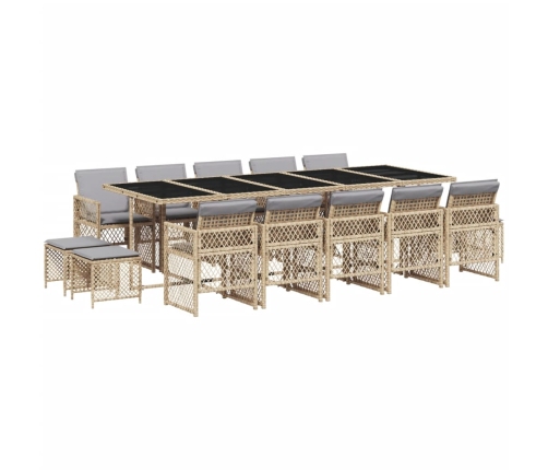 Set comedor de jardín con cojines 15 pzas ratán sintético beige