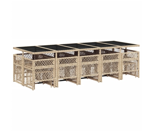 Set comedor de jardín con cojines 15 pzas ratán sintético beige