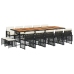 Set comedor de jardín con cojines 15 pzas ratán sintético negro