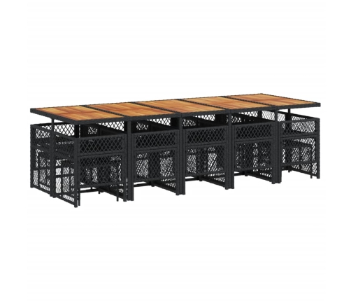 Set comedor de jardín con cojines 15 pzas ratán sintético negro
