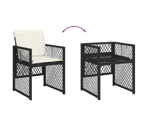 Set comedor de jardín con cojines 15 pzas ratán sintético negro