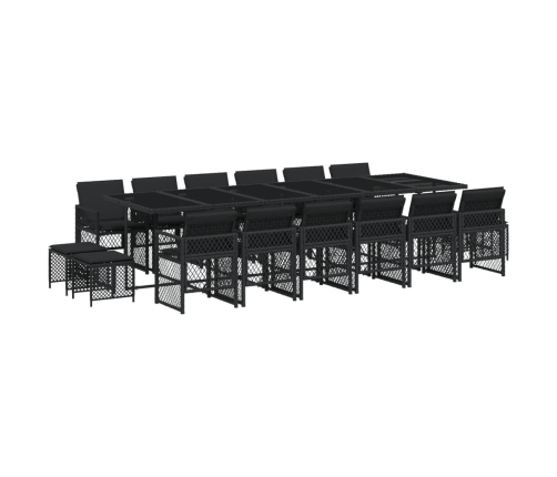 Set de muebles jardín 17 pzas con cojines ratán sintético negro