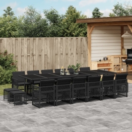 Set de muebles jardín 17 pzas con cojines ratán sintético negro