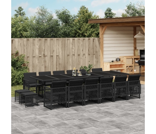 Set de muebles jardín 17 pzas con cojines ratán sintético negro