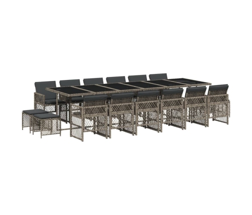 Set comedor de jardín 17 pzas y cojines ratán sintético gris