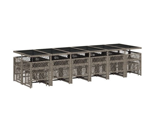 Set comedor de jardín 17 pzas y cojines ratán sintético gris