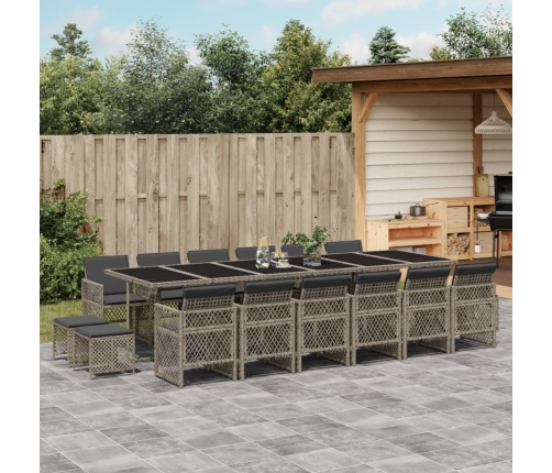 Set comedor de jardín 17 pzas y cojines ratán sintético gris