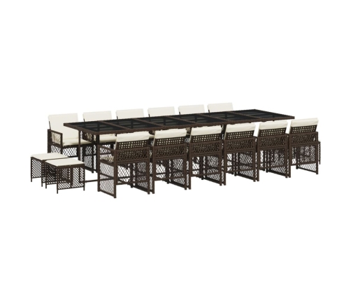 Set de muebles jardín 17 pzas y cojines ratán sintético marrón