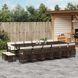 Set de muebles jardín 17 pzas y cojines ratán sintético marrón