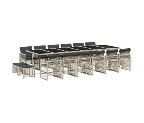 Set comedor jardín y cojines 17 pzas ratán sintético gris claro