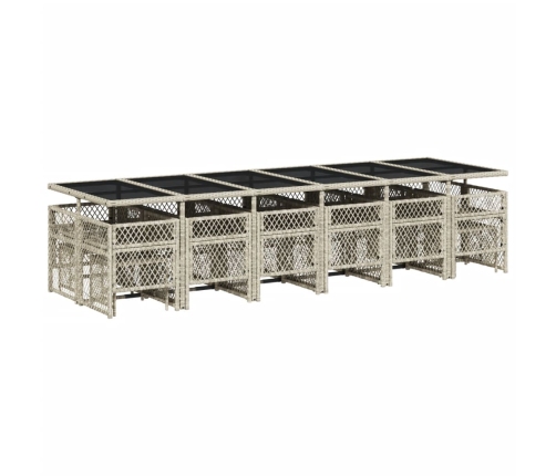 Set comedor jardín y cojines 17 pzas ratán sintético gris claro