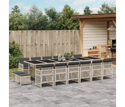 Set comedor jardín y cojines 17 pzas ratán sintético gris claro