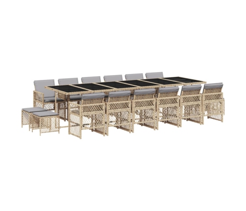 Set comedor de jardín 17 pzas con cojines ratán sintético beige