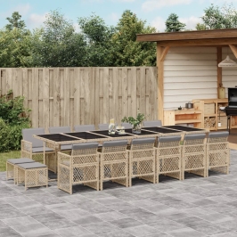 Set comedor de jardín 17 pzas con cojines ratán sintético beige