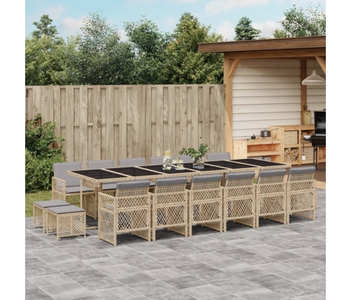 Set comedor de jardín 17 pzas con cojines ratán sintético beige