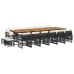 Set de muebles jardín 17 pzas con cojines ratán sintético negro