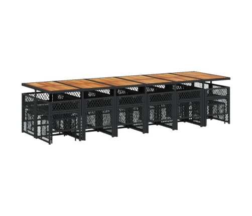 Set de muebles jardín 17 pzas con cojines ratán sintético negro