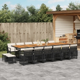 Set de muebles jardín 17 pzas con cojines ratán sintético negro
