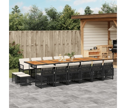 Set de muebles jardín 17 pzas con cojines ratán sintético negro