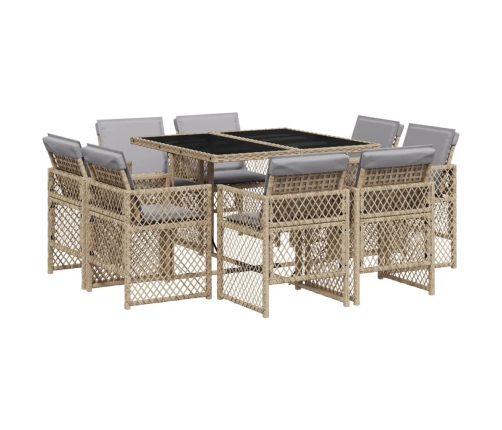 Set comedor de jardín 9 pzas con cojines ratán sintético beige