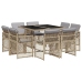 Set comedor de jardín 9 pzas con cojines ratán sintético beige