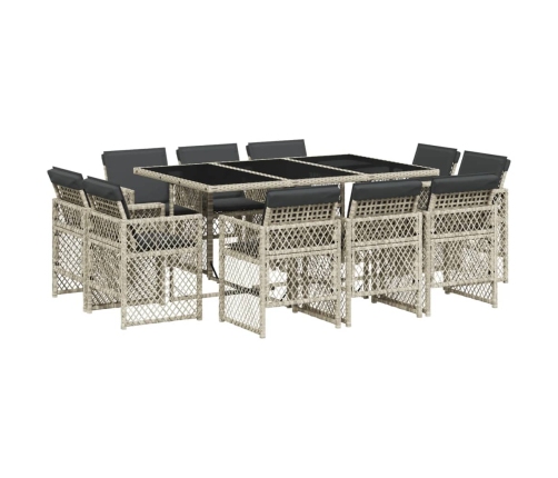 Set de comedor de jardín 11 pzas y cojines ratán sintético gris