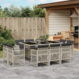 Set de comedor de jardín 11 pzas y cojines ratán sintético gris