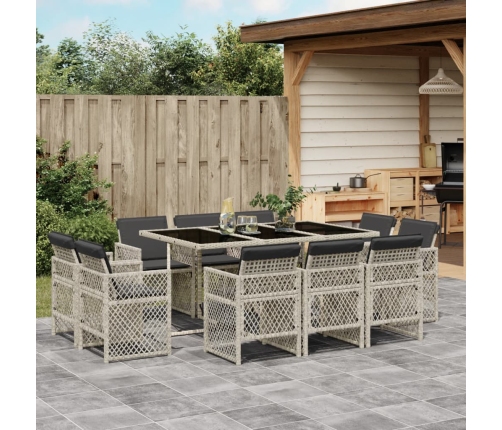 Set de comedor de jardín 11 pzas y cojines ratán sintético gris