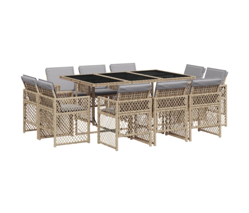 Set comedor de jardín 11 pzas con cojines ratán sintético beige