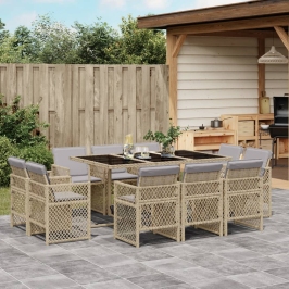 Set comedor de jardín 11 pzas con cojines ratán sintético beige