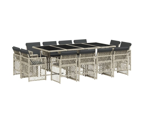 Set comedor jardín y cojines 13 pzas ratán sintético gris claro