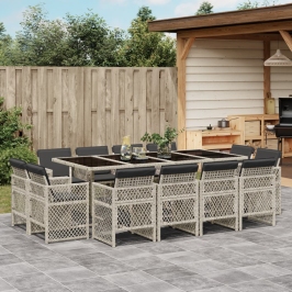 Set comedor jardín y cojines 13 pzas ratán sintético gris claro