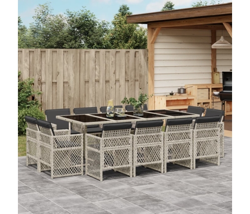 Set comedor jardín y cojines 13 pzas ratán sintético gris claro