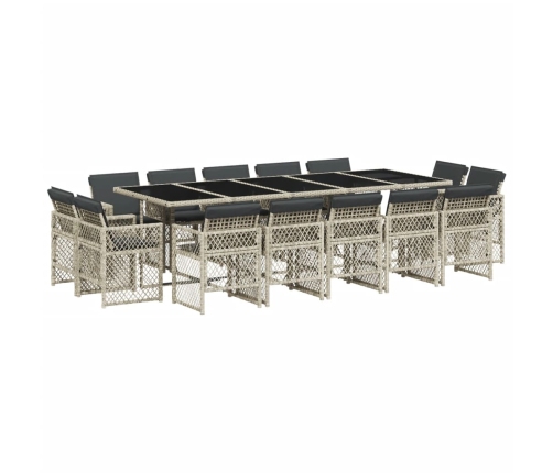 Set comedor jardín y cojines 15 pzas ratán sintético gris claro