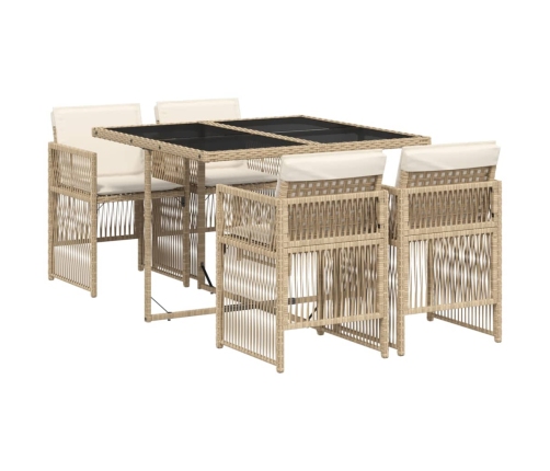 Set comedor de jardín 5 pzas con cojines ratán sintético beige