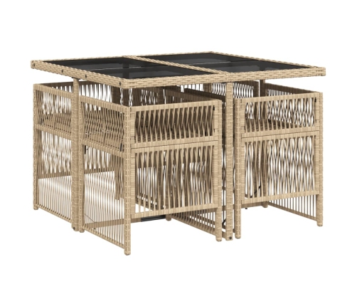 Set comedor de jardín 5 pzas con cojines ratán sintético beige