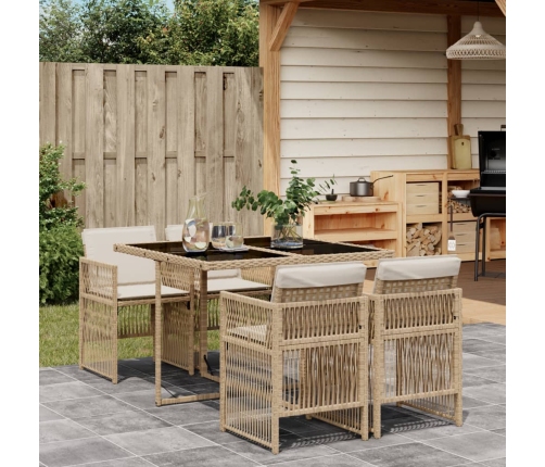 Set comedor de jardín 5 pzas con cojines ratán sintético beige