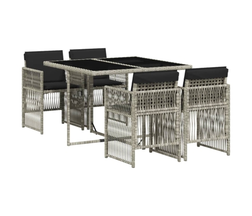 Set comedor de jardín 5 pzas cojines ratán sintético gris claro