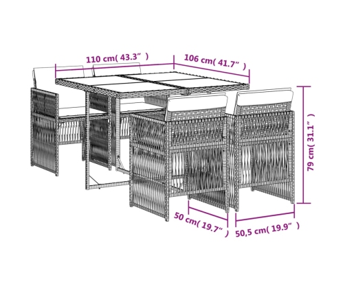 Set comedor de jardín 5 pzas cojines ratán sintético gris claro